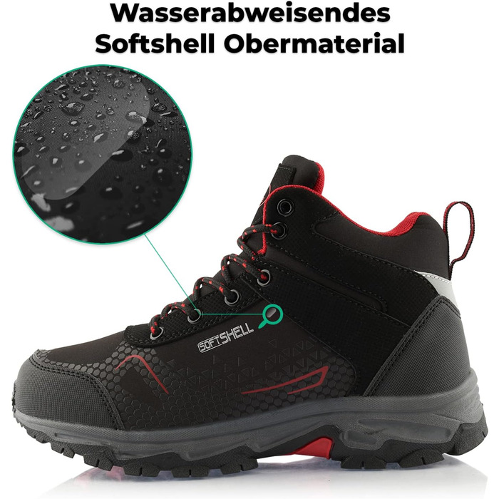Черевики для туризму жіночі та чоловічі, зимові, водовідштовхувальні, чорно-червоні (36 EU)