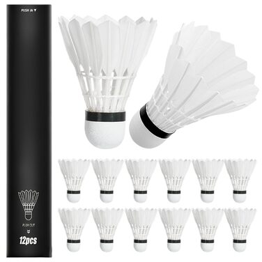 Волан для бадмінтону, 12 шт. - Натуральні пір'я, для гри в приміщенні та на вулиці, міцні та довговічні, білі