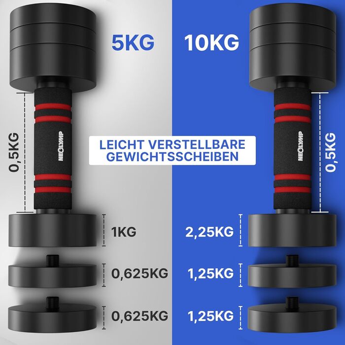 Набір гантелей Neolymp 2шт, регульовані 1,75-10 кг – сталеві гантелі, компактний набір, пінопластова ручка, чорний хром, 2 x 1,75 - 5 KG