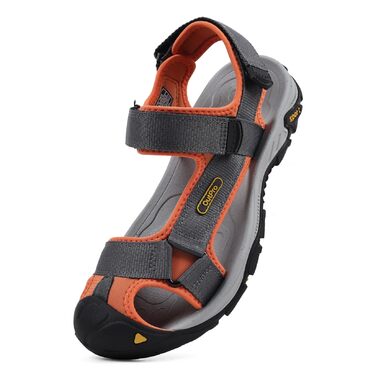 Чоловічі сандалі для пляжу, гір та трекінгу з текстильними ремінцями, водонепроникні, темно-сірі з помаранчевим, 47 EU