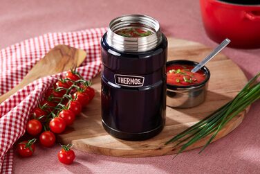 Термос STAINLESS KING для їжі чорний матовий 0,47л - нержавіюча сталь, абсолютно герметичний, зберігає їжу гарячою 9 годин та холодною 14 годин, з відкидним ложкою, без BPA (Midnight Blue Polished, 0,71 л)