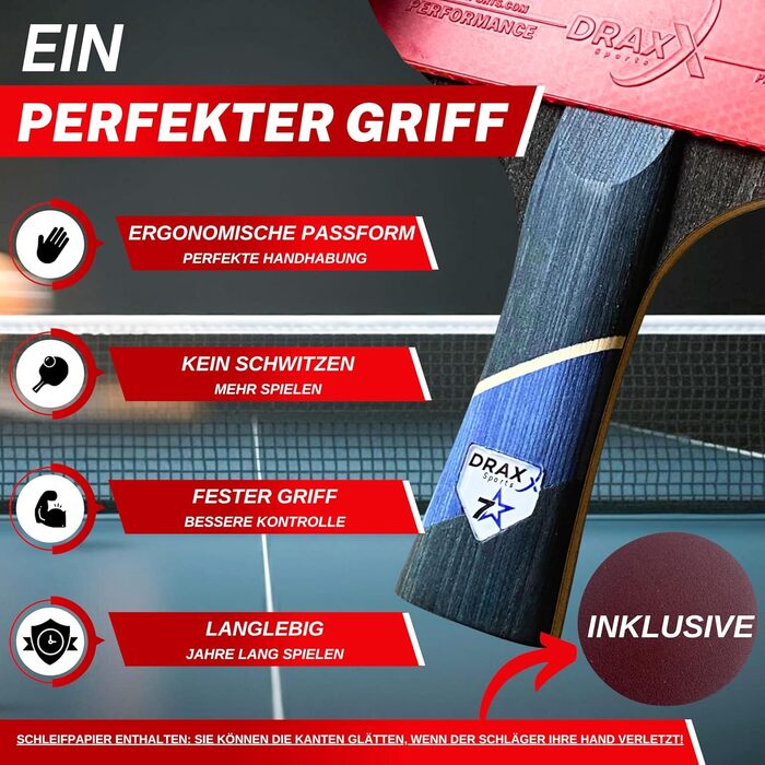 Набір ракетки для настільного тенісу DRAXX SPORTS 7 зірок | Професійна карбонова ракетка для контролю, обертання та потужності | Ультралегка, 175г | Губка 2мм & Високопродуктивний накладка