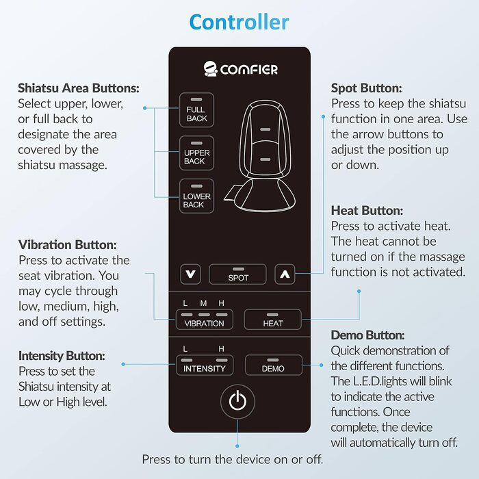 Масажне крісло Comfier з функцією шиацу для спини та шиї з підігрівом - 2D/3D масаж, регульована повітряна компресія, масажна поверхня для всього тіла, підходить для жінок та чоловіків