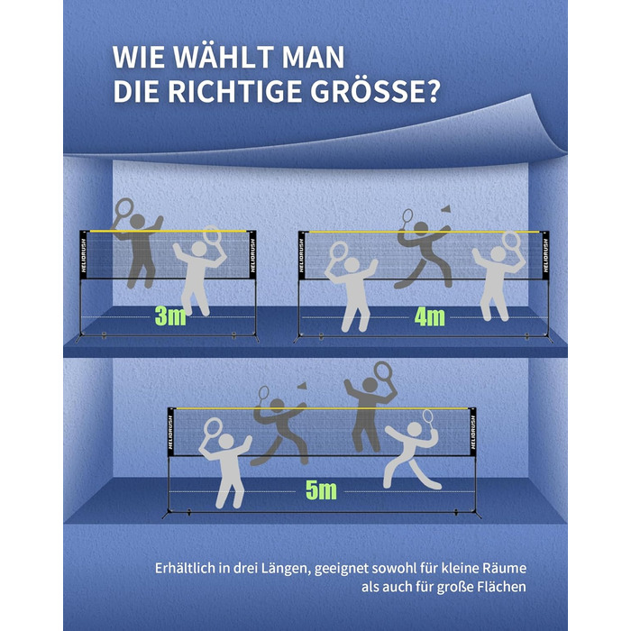 Мережа для бадмінтону та волейболу з регульованою висотою (3/4/5м) для саду, пляжу, басейну. Сталевий каркас, HDPE сітка. Чорно-жовта, 400 см