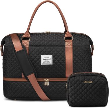 Спортивна сумка LOVEVOOK для жінок, велика з відділенням для взуття та мокрих речей, дорожня сумка-мішок, комплект з косметичкою, водонепроникна, ручна поклажа для літака, спортзал (M-2шт, чорно-коричнева)