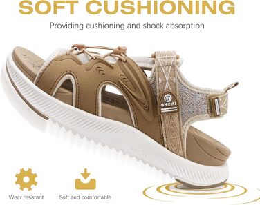 ONCAI Легкі сандалі для ходьби жіночі, спортивні сандалі для піших прогулянок з підтримкою стопи, ортопедичні сандалі для активного відпочинку, підходять для фасціїту, з регульованими ремінцями, розмір 36-43 (36 EU, Бежевий, Білий)