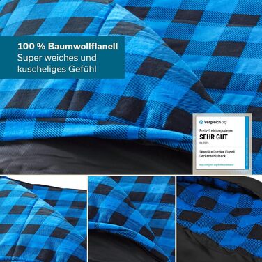 Спальний мішок Skandika Dundee Junior для дітей | Теплий, м'який, водонепроникний, 175 x 70 см, діапазон комфорту 13-3°C, чорно-блакитний в клітинку