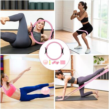 Набір для пілатесу AOOSA: кільце Magic Circle 38 см, 6 шт. (4 шт. рожевий, 2 шт. фіолетовий) для йоги, фітнесу та реабілітації