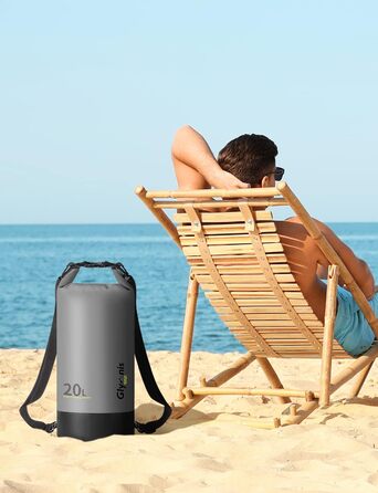 Водонепроникний мішок Glymnis 20L: міцний рюкзак для водного спорту, пляжу, подорожей та кемпінгу (чорний)