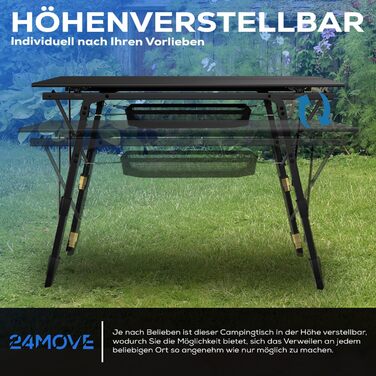 Столик для кемпінгу 24MOVE®: розкладний, з алюмінієвим каркасом, регульована висота, до 30 кг, з сумкою