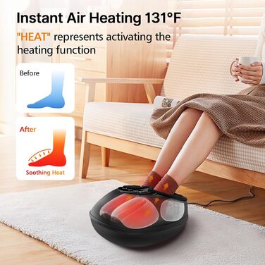 Масажер для ніг з підігрівом, електричний, 3D-кнесінг, роликовий та повітряна компресія, для зняття втоми, подарунок для чоловіків/жінок, чорний