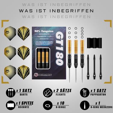 Дарти WIN.MAX з металевим наконечником 90% Tungsten (Вольфрам), 3 шт., 24 г, професійні сталеві дротики (Чорно-золоті 2026)