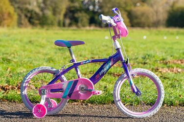 Дитячий велосипед Huffy Glimmer 16 дюймів, фіолетово-рожевий, для дівчаток 5-6 років, легкий, з додатковими колесами