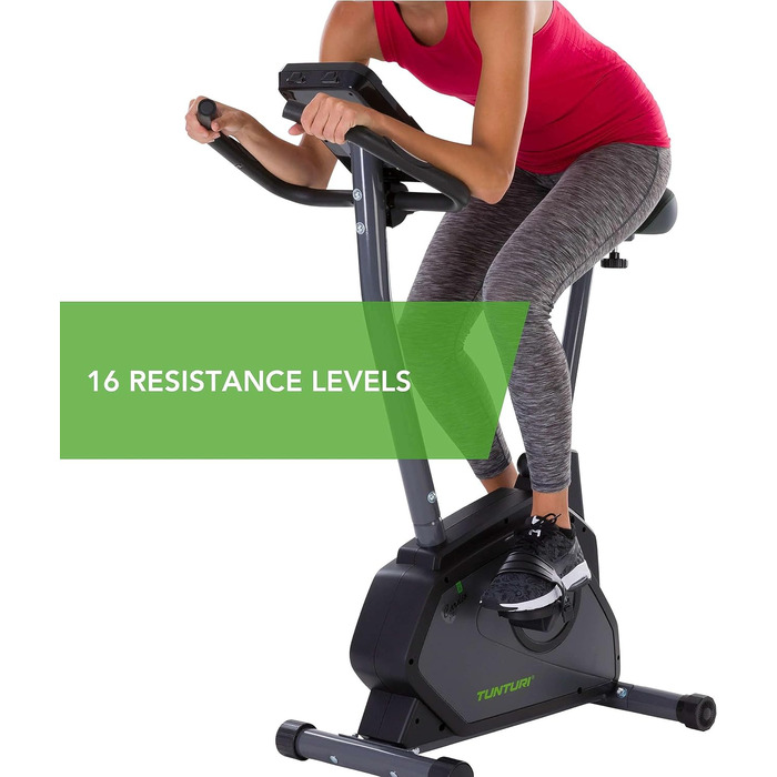 Велотренажер Tunturi Cardio Fit E30 з магнітною системою, LCD-дисплеєм, датчиками пульсу та тримачем для планшета, домашній ергометр для фітнесу