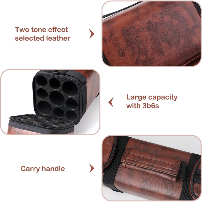 Чохол для більярдних київ: на 3 батти та 6 шесток, з екошкіри, жорсткий, коричневий