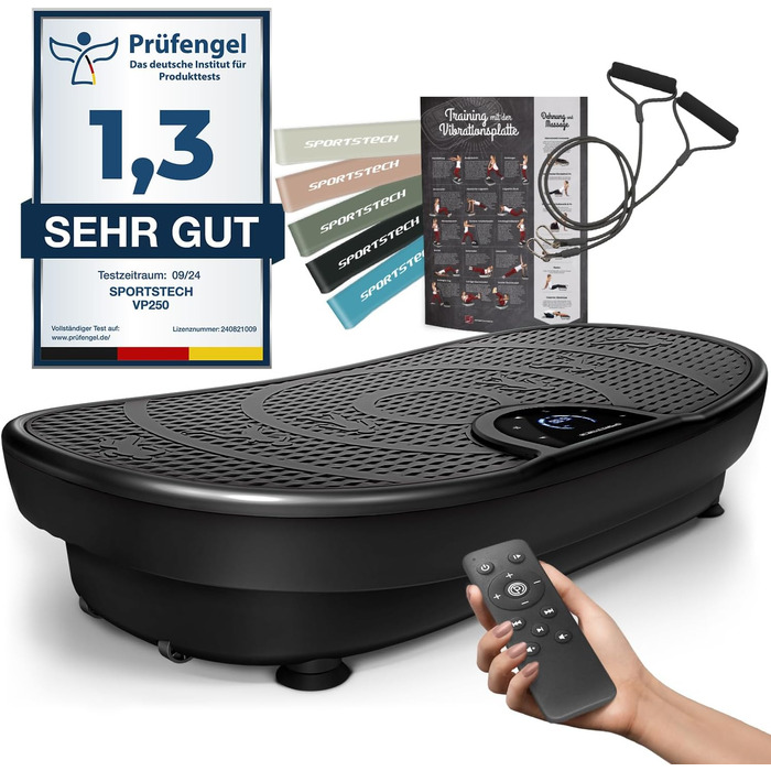 Платформа для вібраційного тренування Sportstech VP250/VP275 - для дому, тихий мотор, 180 рівнів інтенсивності, чорний колір