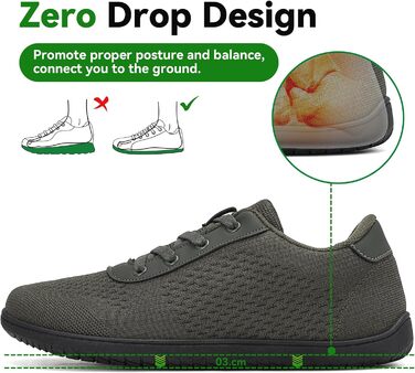 Легкі кросівки для бігу Barfußschuhe: чоловічі та жіночі, дихаючі, з широкою переднячкою, антиковзаючі, для трейлу та бігу по вулицях (40 EU, армійний зелений)