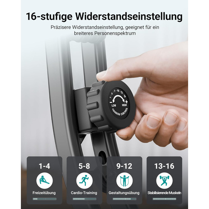 Велотренажер MERACH 4-в-1 з додатком, тихий, магнітний опір 16 рівнів, LCD-дисплей, вимірювання пульсу, складаний, зручне сидіння, еластична стрічка
