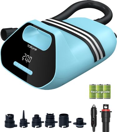 Електричний насос TOPUMP TPS300 7800mAh 20 PSI для SUP, човнів, каяків і кайтсерфінгу, акумуляторний, швидка зарядка 110V/12V, авто-вимкнення