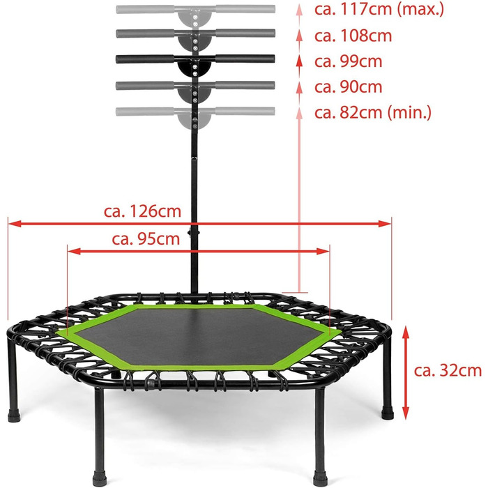Фітнес батут SportPlus для дорослих, зелений, 111x124x90-115 см