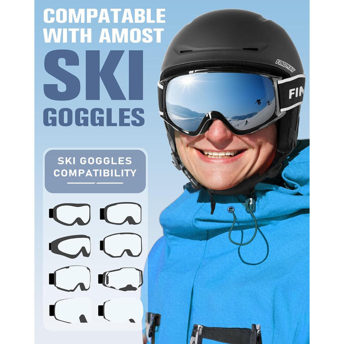 Шолом гірськолижний Findway для чоловіків та жінок, унісекс, з вентиляцією, для катання на лижах/сноуборді, розмір L (59-63 см), колір чорний