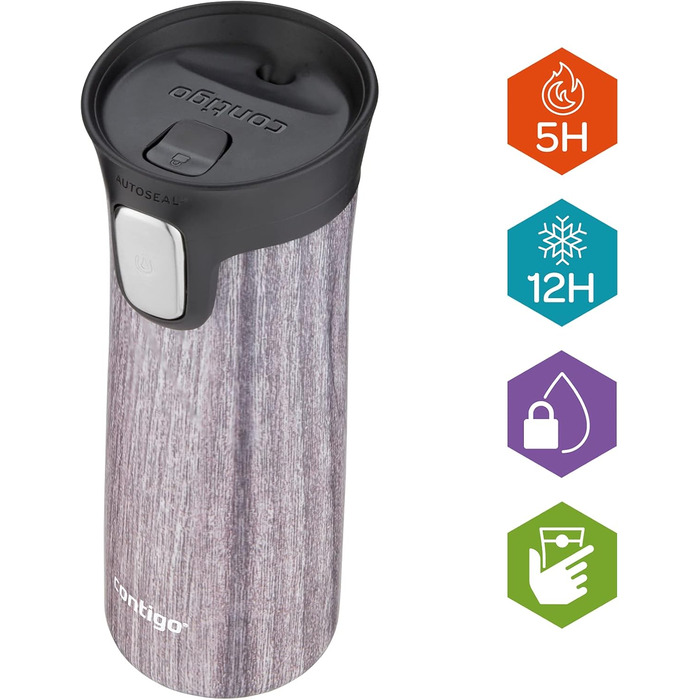 Термокухоль Contigo Pinnacle Autoseal 420 мл, нержавіюча сталь, дерев'яний колір (Blonde Wood), ізольований, герметичний, для кави та чаю, BPA-free