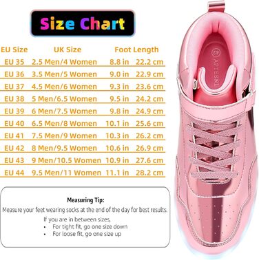 APTESOL Кросівки LED з підсвічуванням High-Top, USB-зарядка, рожеві для жінок та чоловіків (44 EU)