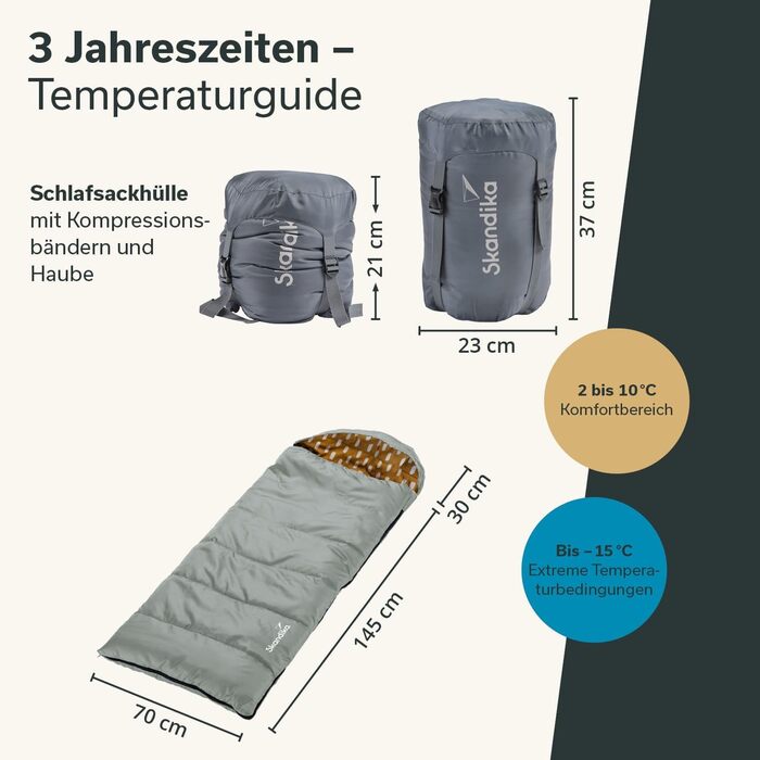 Спальний мішок для дітей Skandika Dundee Junior - теплий, водонепроникний, 175 x 70 см, фланель, комфорт 13°C