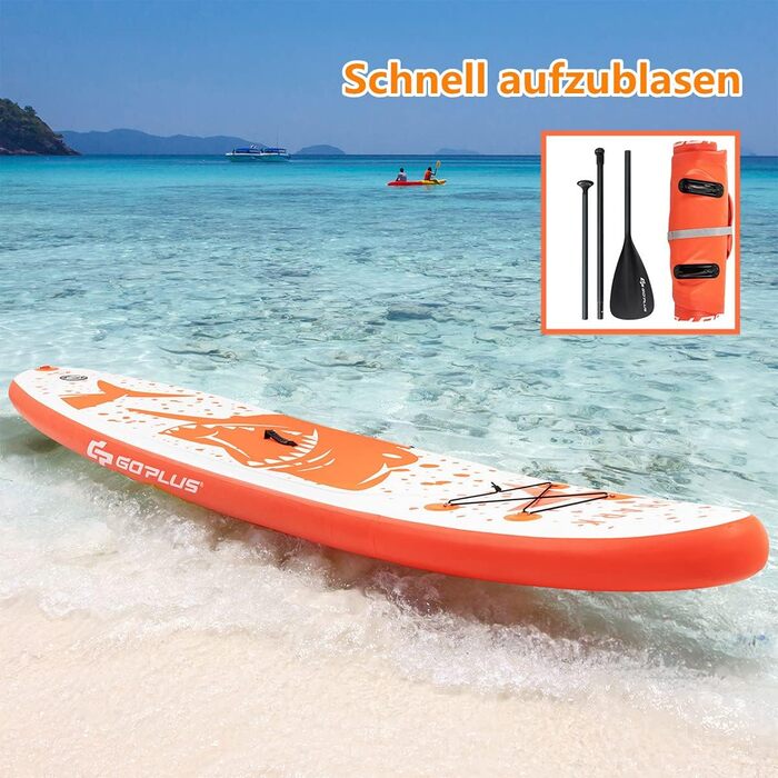 Надувна SUP-дошка RELAX4LIFE 320/335×76×15 см з веслом, ременем безпеки, насосом, рюкзаком, набором для ремонту та 3 плавниками, для початківців і професіоналів