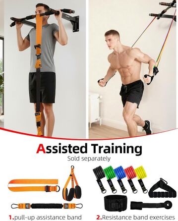 Кімнатна турнік Abahub для стіни, багатохватки, підтягування, для дому, чорний, помаранчевий, витримує 200 кг