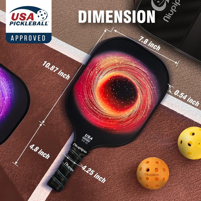 Набір ракет для піклболу Niupipo: 2 шт., фібергласова поверхня, поліпропіленовий сердечник, зручна ручка, легкі, з сумкою. Оранжевий та фіолетовий кольори