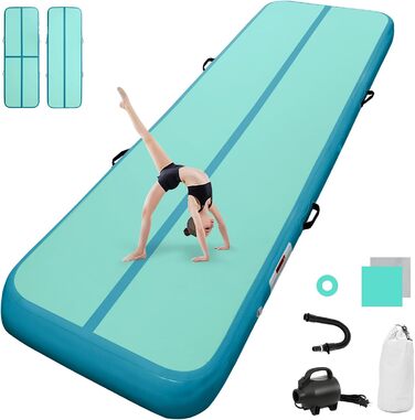 AirTrack мат з електричним насосом, 10-60 см заввишки, 2-5 м завдовжки. Килимок для гімнастики, йоги, кемпінгу, тренувань (зелений+синій, 300x100x10 см)