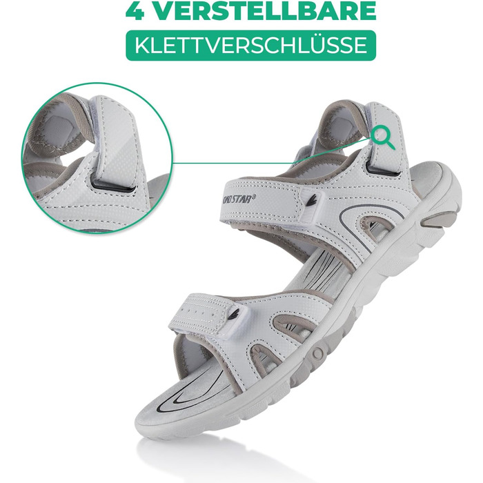 Трекінгові сандалії Fusskleidung® для жінок та чоловіків, легкі літні сандалії з міцною протектором, біло-сірі, розмір 38 EU