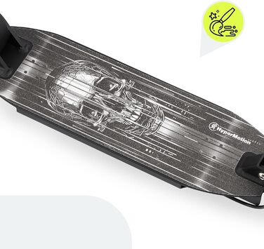 Самокат дитячий та підлітковий HyperMotion Vibe алюмінієвий, до 100 кг, складний, з регульованим кермом, колеса 200 мм, підшипники ABEC-7, чорний з дизайном черепа