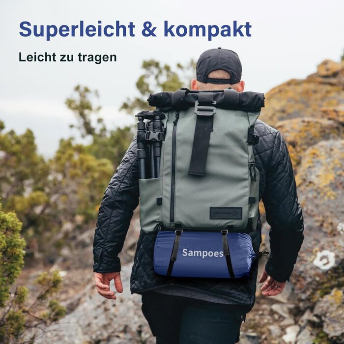 Надувний килимок для кемпінгу Isomatte, 10 см, двоспальний, з насосом, для туризму та відпочинку на природі (Marine Blau)