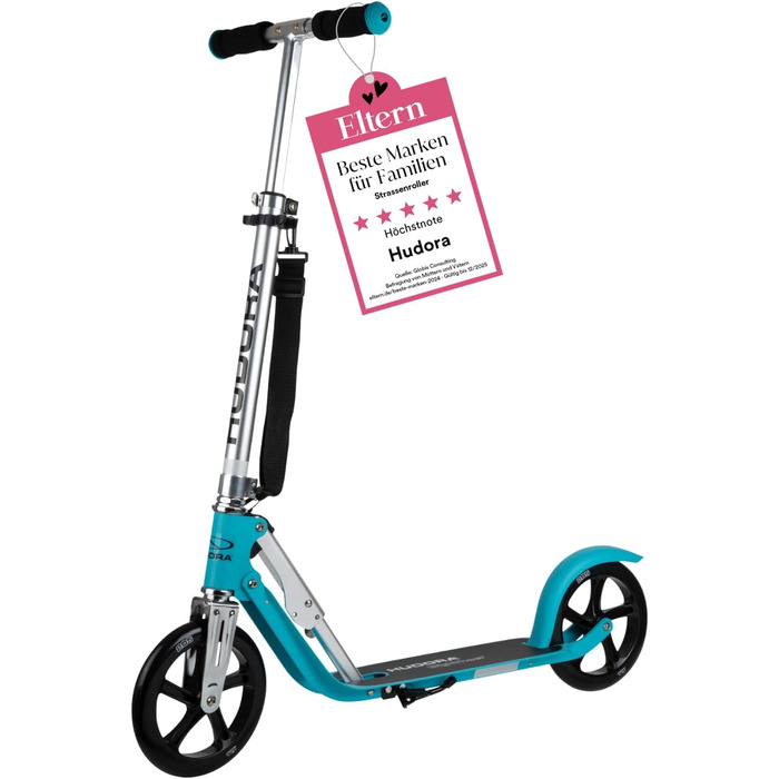 Самокат HUDORA BigWheel 205 алюмінієвий, складаний, регульований, для дітей та дорослих до 100 кг, з підніжкою