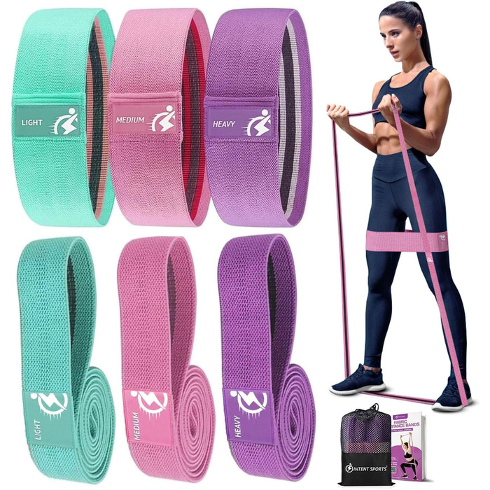 Еластичні гумки для фітнесу, набір 6 шт. (3 гумки для сідниць, 3 петлеві гумки для ніг, сідниць, стегон) для занять у залі, вдома, пілатесу, йоги (зелений, рожевий, фіолетовий)