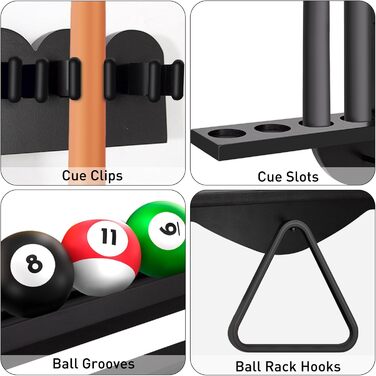 Стенд для київ Leogreen на 8 київ, 18 куль, 3 підставки для куль та рулон паперу. Настінний органайзер з дерева для більярдних кімнат, барів та клубів