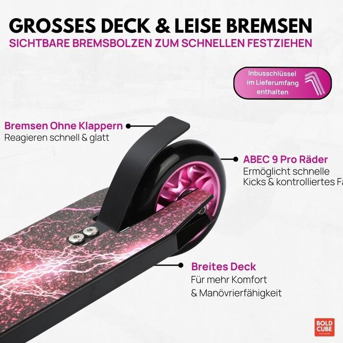Трюковий самокат BOLDCUBE Deluxe Stunt Roller Pink Storm ABEC 9 для дітей, підлітків та дорослих
