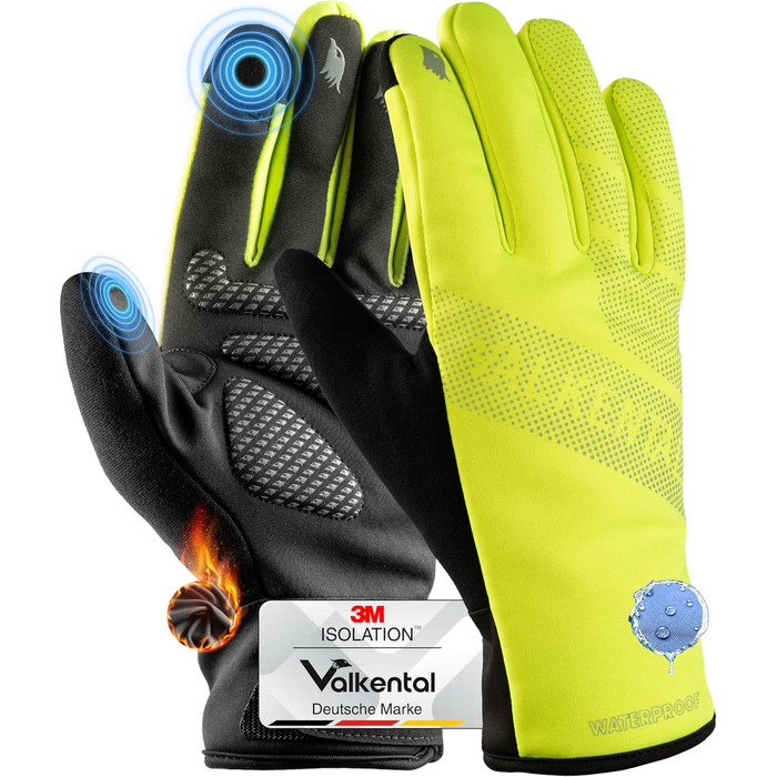 Водонепроникні велосипедні рукавички Vakenta® з ізоляцією 3M | З наповнювачем та зчепленням | Зимові та перехідні рукавички [Чоловічі та жіночі] з функцією сенсорного екрану - GoRider | Для перехідного періоду (до 6°C, 2-шарові) (Жовті, XL, Зима (до -4°C,