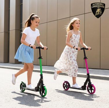 Самокат трюковий Lamborghini Cityroller рожевий, складаний, з регульованою висотою, для дітей та дорослих до 100 кг, з підніжкою та заднім гальмом
