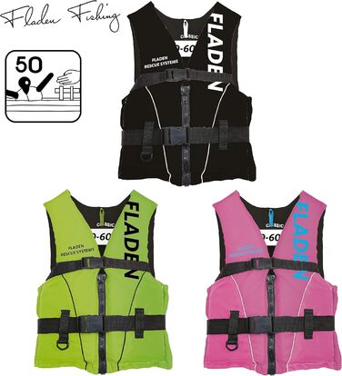 Рятувальний жилет FLADEN Mega Fishing 50N для дітей і дорослих, S-XL, чорний, 90+ кг