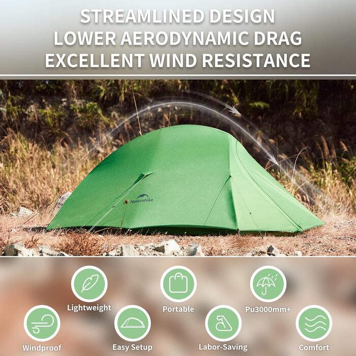 Намет Naturehike Cloud Up Pro 1-місний, легкий, водонепроникний, для кемпінгу та трекінгу (зелений, 210T)