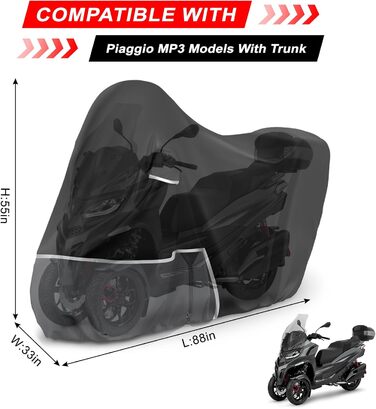 Водонепроникний чохол на мотоцикл Piaggio Vespa GTV GTS GT 60/125/200/250/300 з кофром, Oxford 420D, чорно-сірий