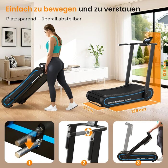 Тренажер для бігу HXD-ERGO для дому, складаний, з LCD-дисплеєм. Немоторизована бігова доріжка 2-в-1 для домашніх та офісних тренувань.