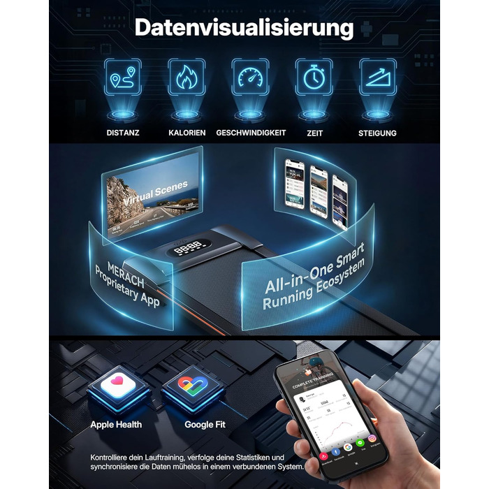 MERACH Walking Pad - біговий килимок для дому з регулюванням нахилу до 12%, максимальне навантаження до 180 кг, тихий мотор, стіл для бігу, дистанційне керування, динамік