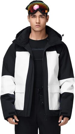 Комплект гірськолижний чоловічий HOTIAN: куртка та штани, водонепроникний, дихаючий, знімний капюшон, для сноуборду та гірськолижного спорту (S, BK+WT)