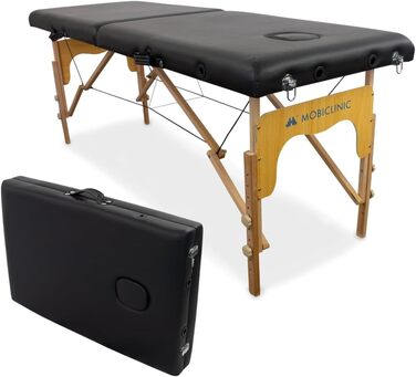 Масажний стіл Mobiclinic CM-01 Basic 180x60 см, дерев'яний, складаний, 2-секційний, висота регулюється, кремовий, європейський бренд, екошкіра, до 250 кг