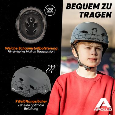 Шолом для скейтборду, самоката, BMX Apollo з регулюванням розміру, для дітей та дорослих, L/XL (56-61 см), різні кольори, тріщинчатий дизайн