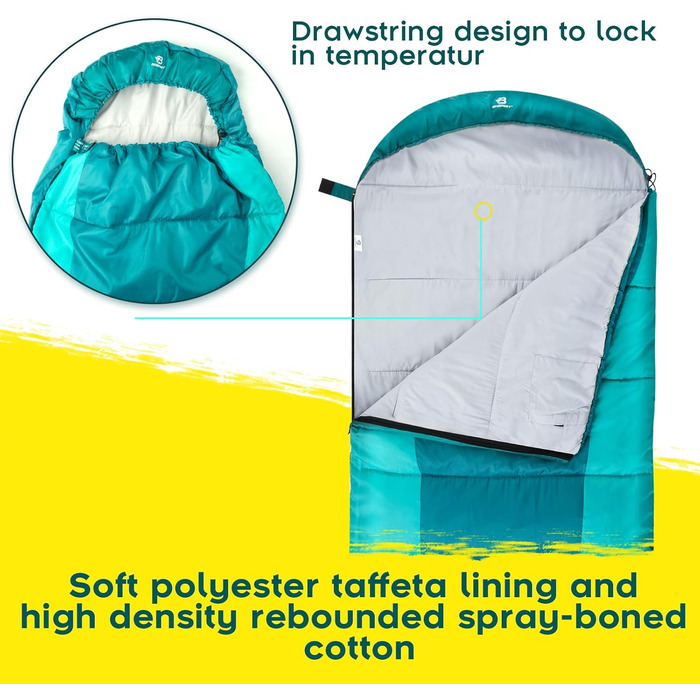 Спальний мішок Bessport фланелевий для кемпінгу 3-4 сезони - 10°C-20°C | Зимовий, легкий, водонепроникний та теплий для дорослих та дітей, для подорожей з рюкзаком, кемпінгу, походів та подорожей. Фланелевий, синьо-зелений (-5°C) (Поліестер Тафтата, небес